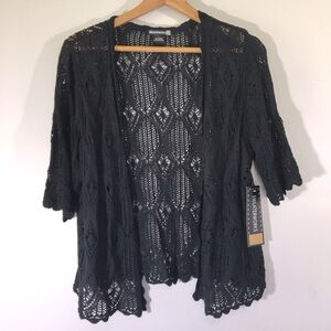 Sweaterworks Crochet Open Front‎ Scallop Edge Cardigan
